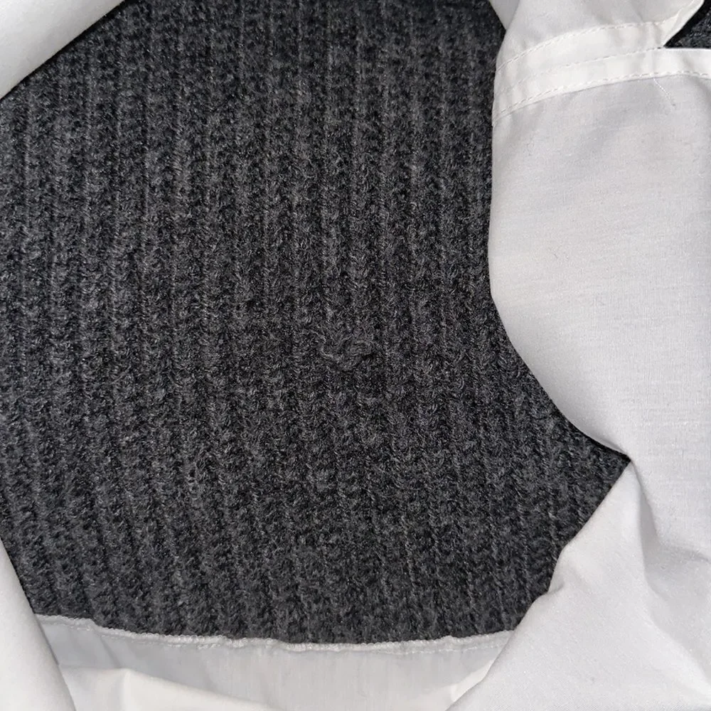 Halston M Charcoal Gray White Cotton Shirt Combo Knit Mock Neck Sweater
